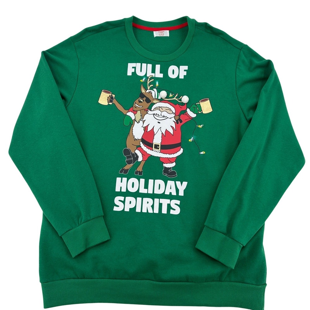 Holiday Time Christmas XL Santa Reindeer Full of Holiday Spirits Sweatshirt